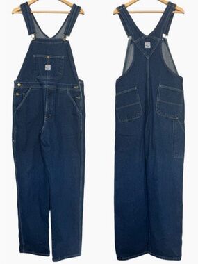 Vintage Pointer Denim Overalls Dark Wash Bib Carpenter Workwear Unisex 34X30 USA